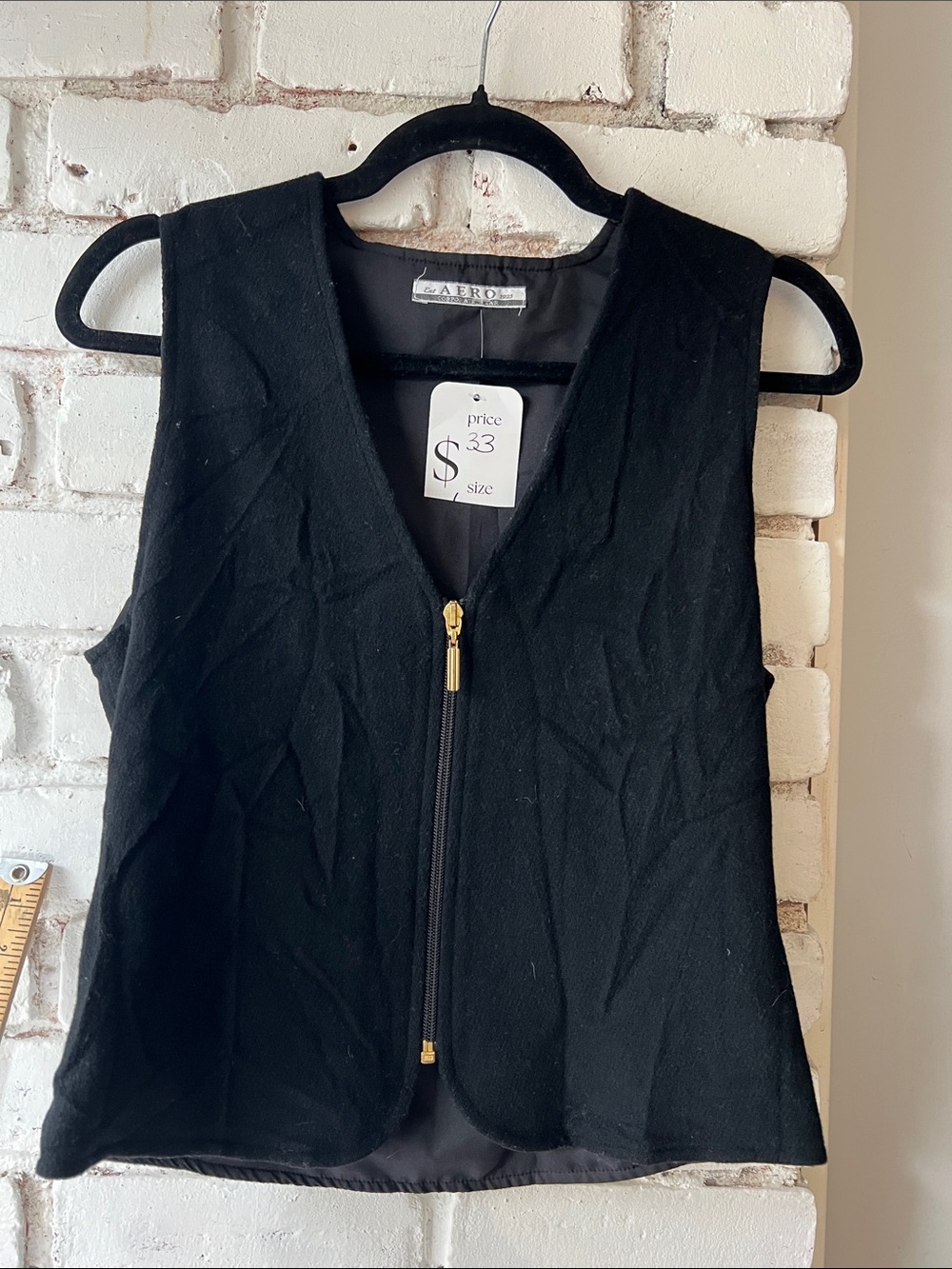 Black Zip-Front Women's Vest vintage felted wool business casual top